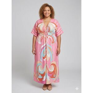 Luxe Summer Bohemian Abstract Bold and Bright Dress Cover Up XXL